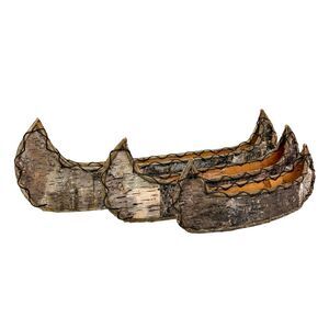 Set of 3 Birch Bark Canoe Statues 36in Rustic Wood Table Shelf Decor